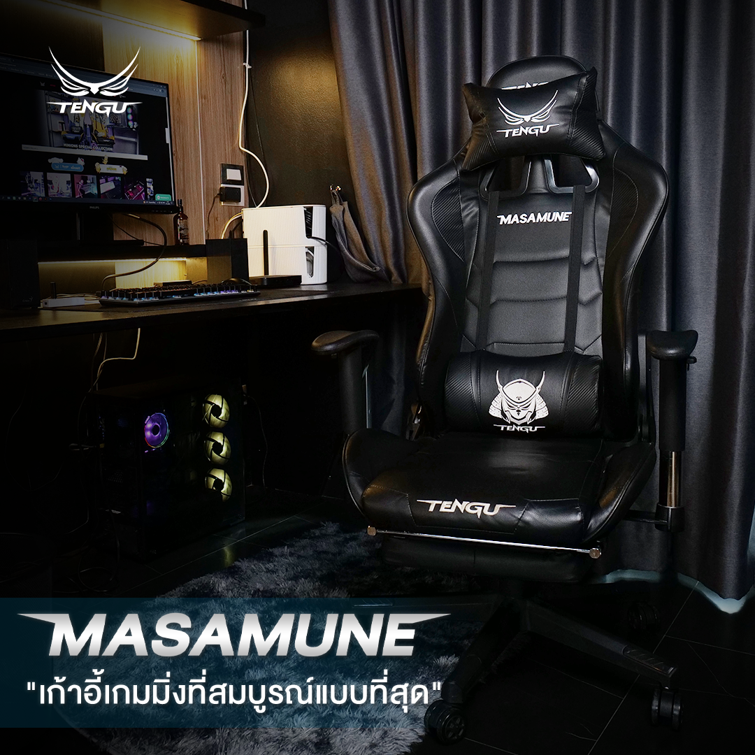 เก้าอี้เกมมิ่ง TENGUGAMINGGEARS รุ่น MASAMUNE (CH-MS-BT) สีเทา เบาะหนัง มีที่พักเท้า_6